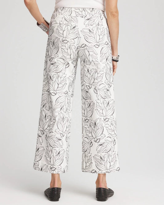 Chico's Women | Brigitte™ Floral Embroidered Wide-Leg Cropped Pants ECRU