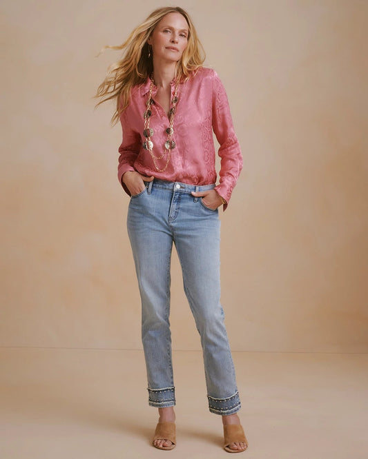 Girlfriend Slim Fray Hem Stud Ankle Jeans - US 8355
