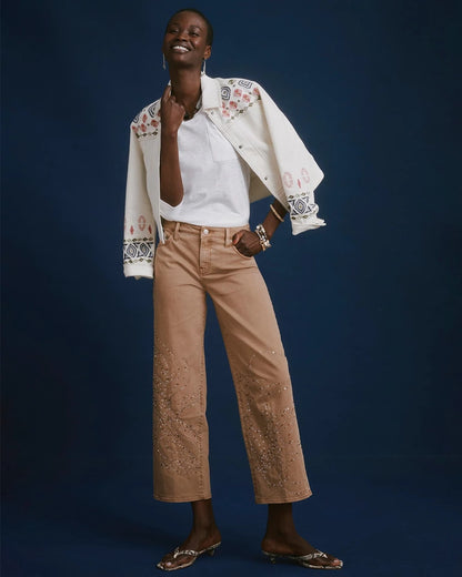 Girlfriend Studded Wide-Leg Crop Jeans - US 4180