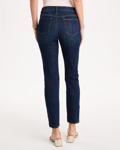Petite Girlfriend Slim Faux Leather Hem Ankle Jeans - US 0535