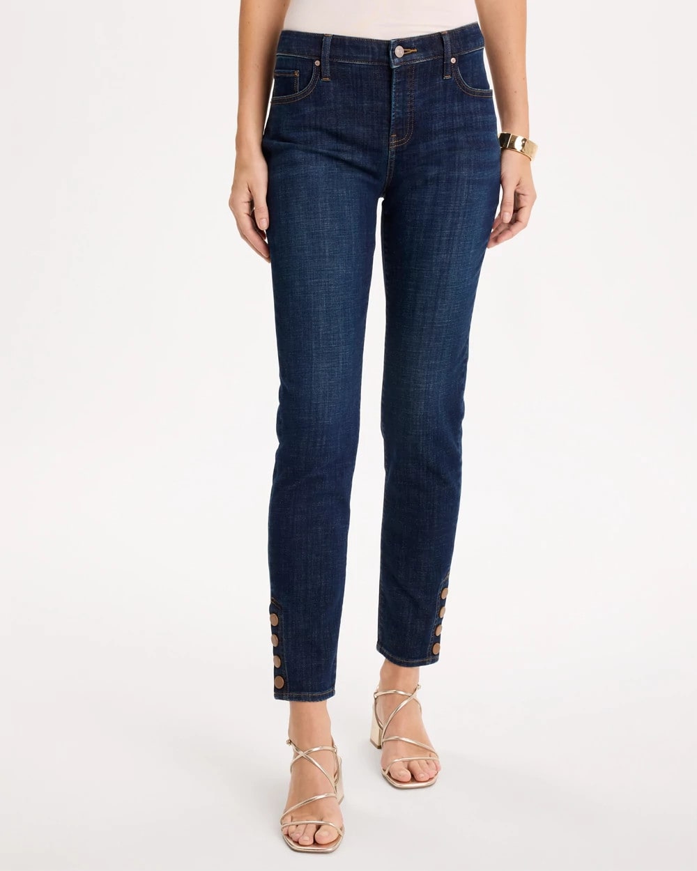 Petite Girlfriend Slim Faux Leather Hem Ankle Jeans - US 0535