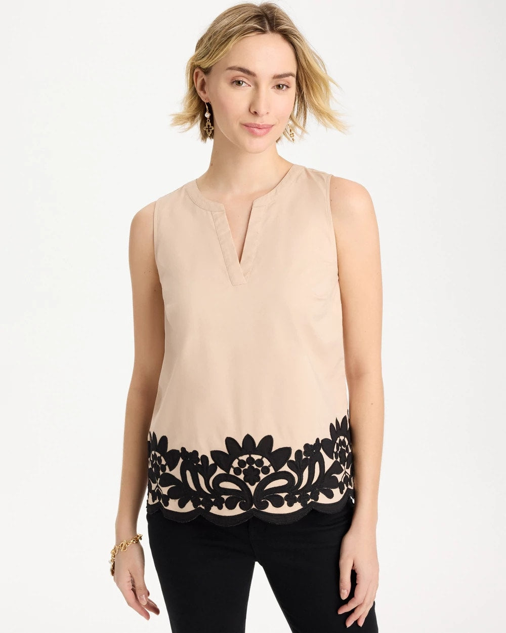 Applique Embellished Sleeveless Top - US 7700