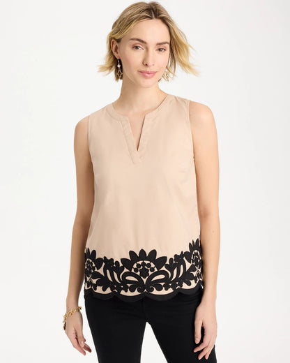 Applique Embellished Sleeveless Top - US 7700
