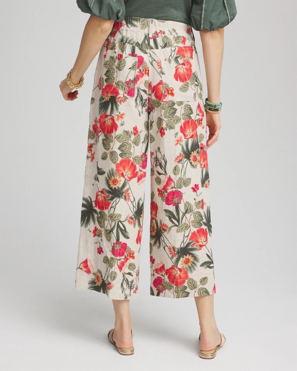 Linen Cargo Wide-Leg Pants - US 9654