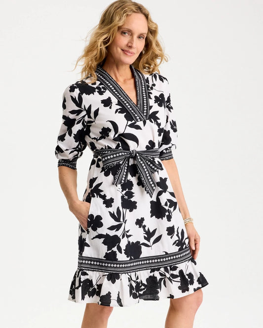 Floral Cotton-Linen Belted Dress - US 3406