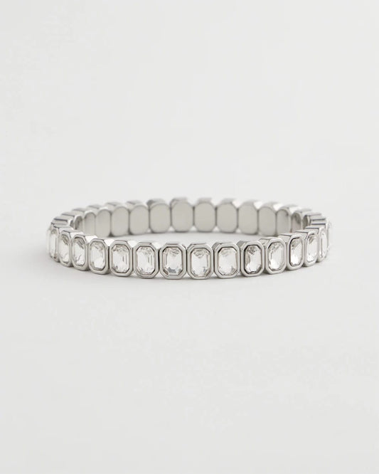 Silver Bezel Set Stretch Tennis Bracelet - US 1817