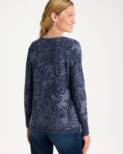 Ella Jacquard V-Neck Pullover Sweater - US 8249