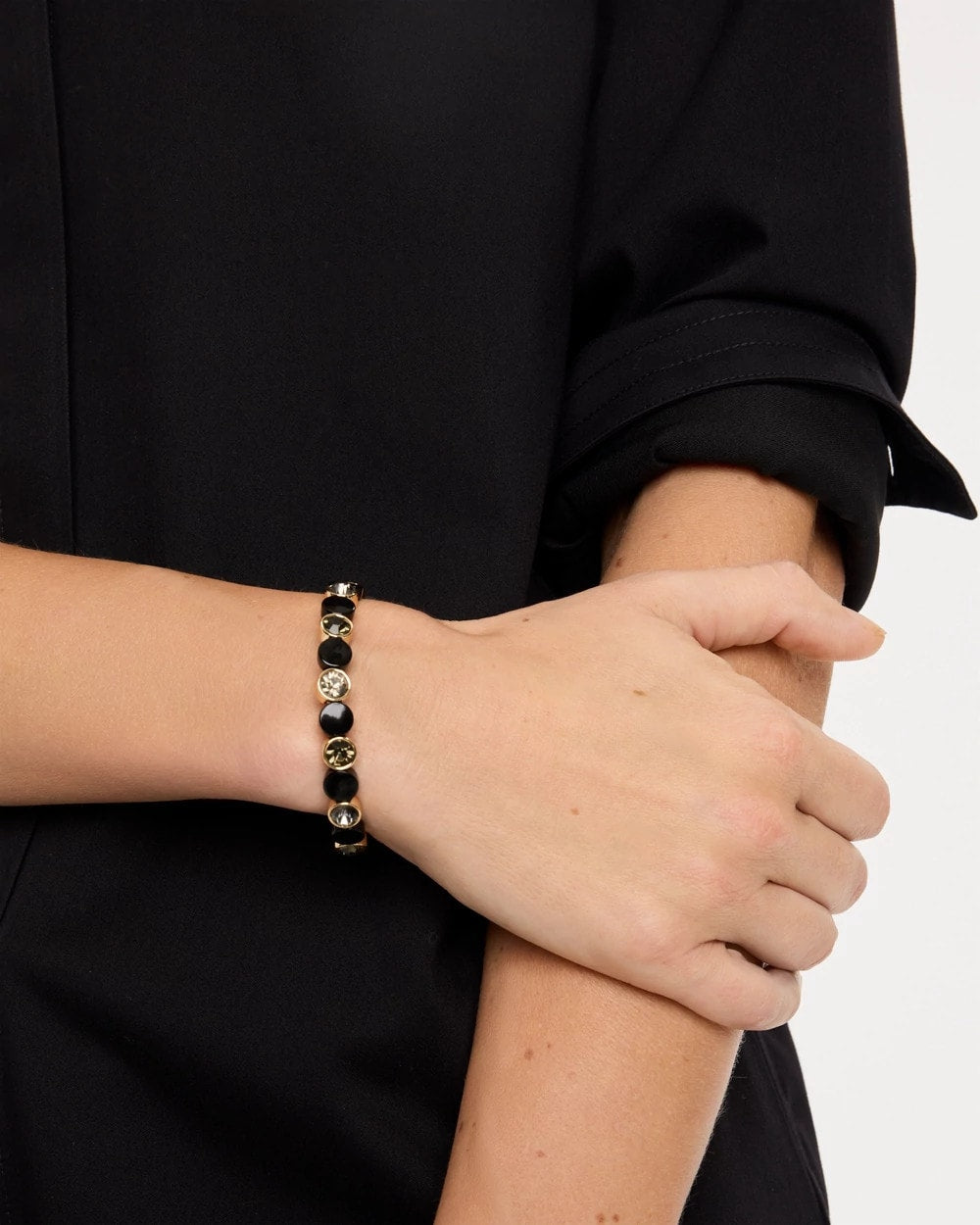 Black Enamel Stretch Bracelet - US 6390
