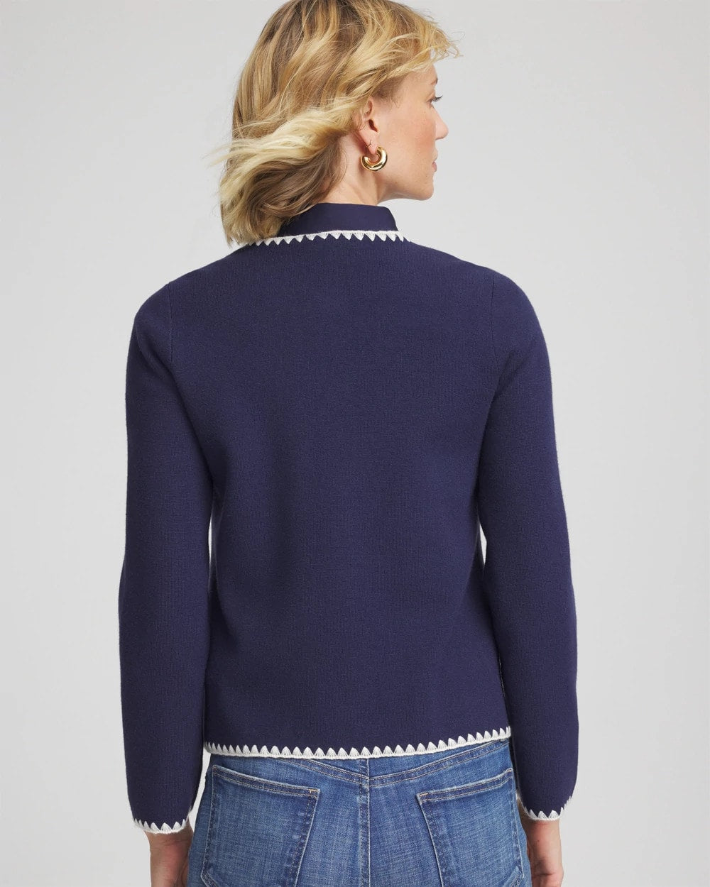 Blanket Stitch Crewneck Cardigan - US 7763