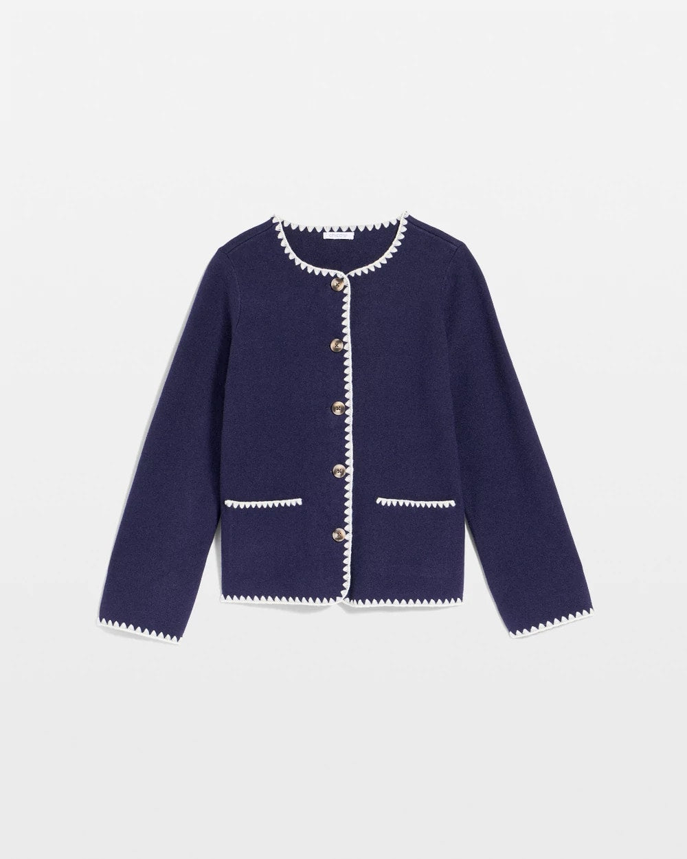 Blanket Stitch Crewneck Cardigan - US 7763