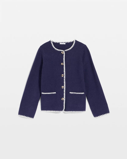 Blanket Stitch Crewneck Cardigan - US 7763