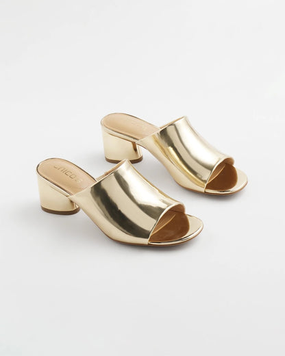 Metallic Faux Leather Mules - US 2129