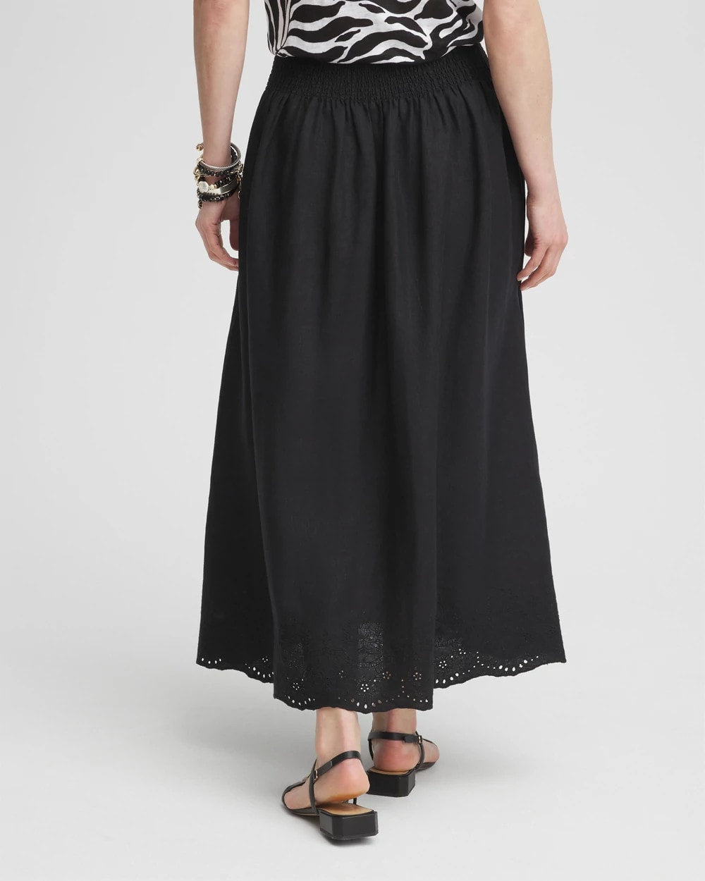 Linen Embroidered Scallop Hem Skirt - US 7971