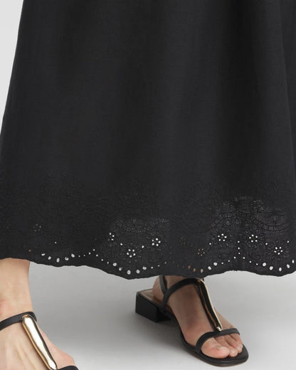 Linen Embroidered Scallop Hem Skirt - US 7971