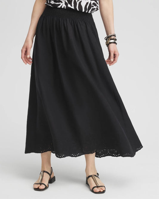 Linen Embroidered Scallop Hem Skirt - US 8213