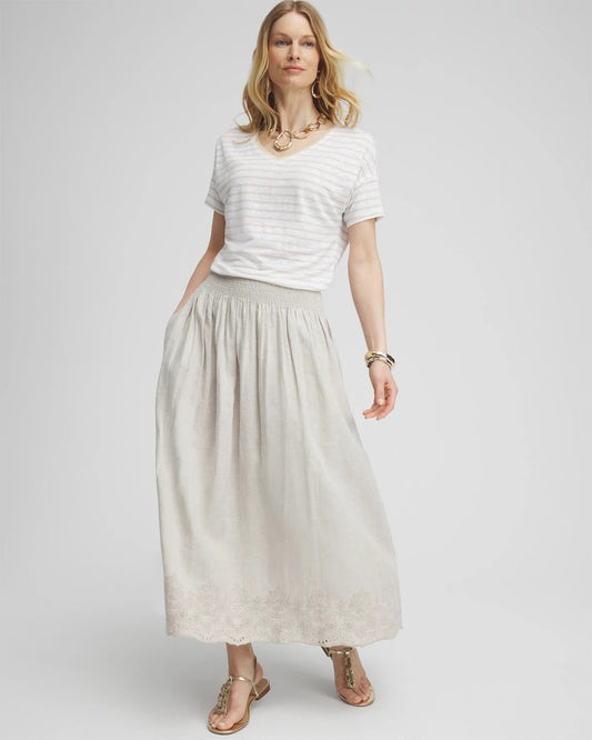 Linen Embroidered Scallop Hem Skirt - US 3159