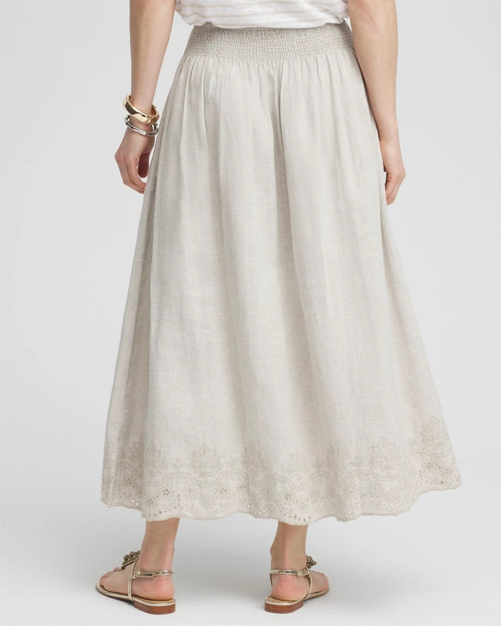 Linen Embroidered Scallop Hem Skirt - US 3159