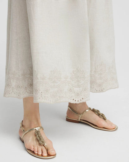 Linen Embroidered Scallop Hem Skirt - US 3159