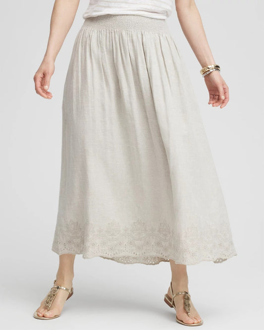 Linen Embroidered Scallop Hem Skirt - US 1357