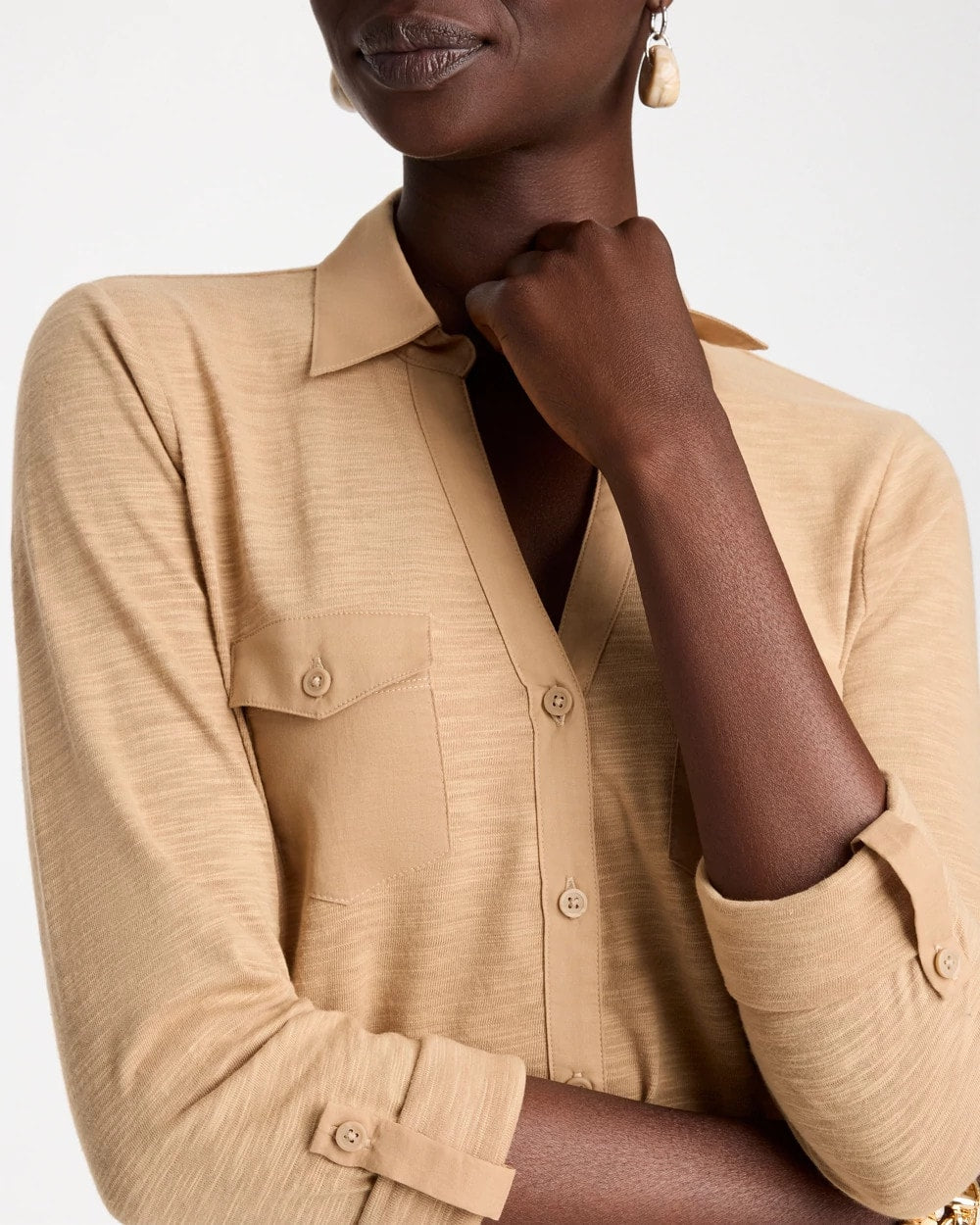 Button-Front Collared Henley Top - US 2768