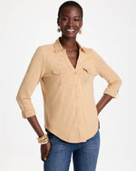 Button-Front Collared Henley Top - US 1970