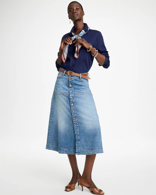 Drapey Denim Button Front Skirt - US 8541