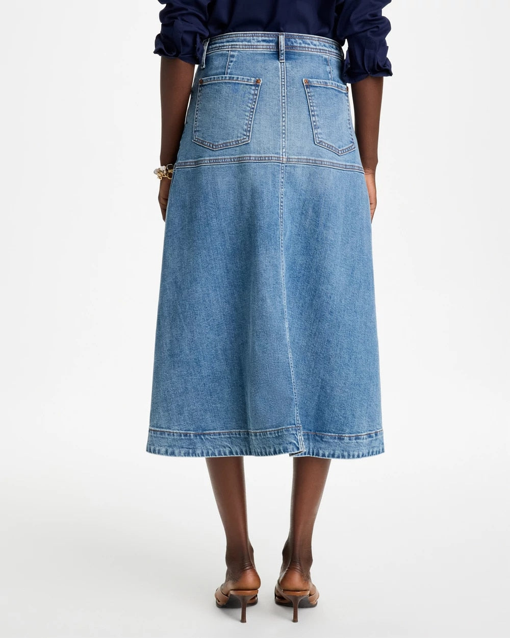 Drapey Denim Button Front Skirt - US 6953