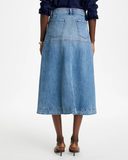 Drapey Denim Button Front Skirt - US 6953