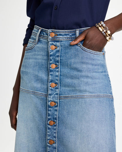Drapey Denim Button Front Skirt - US 6953