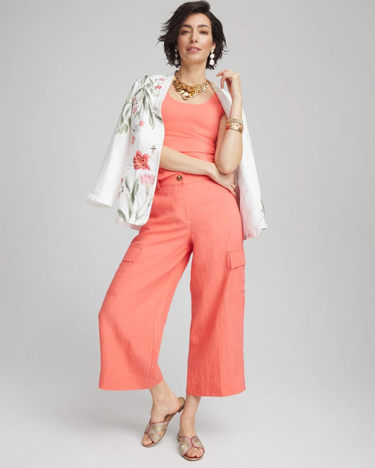 Linen Cargo Wide-Leg Cropped Pants - US 0769