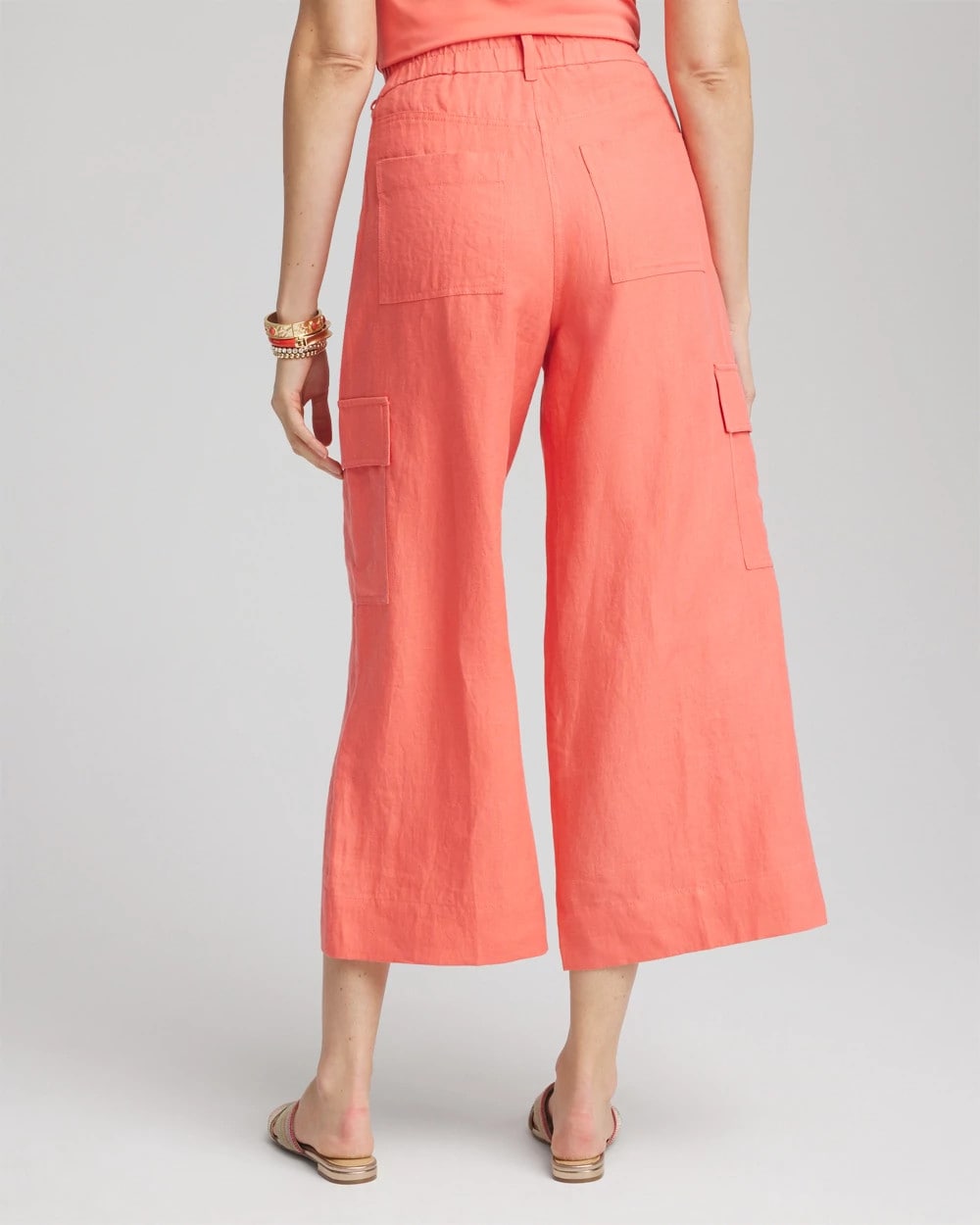 Linen Cargo Wide-Leg Cropped Pants - US 0769