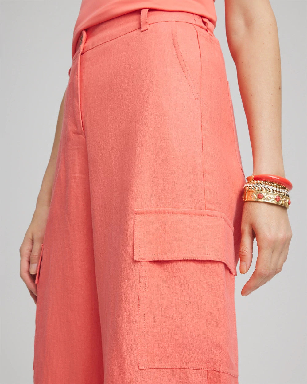 Linen Cargo Wide-Leg Cropped Pants - US 0769