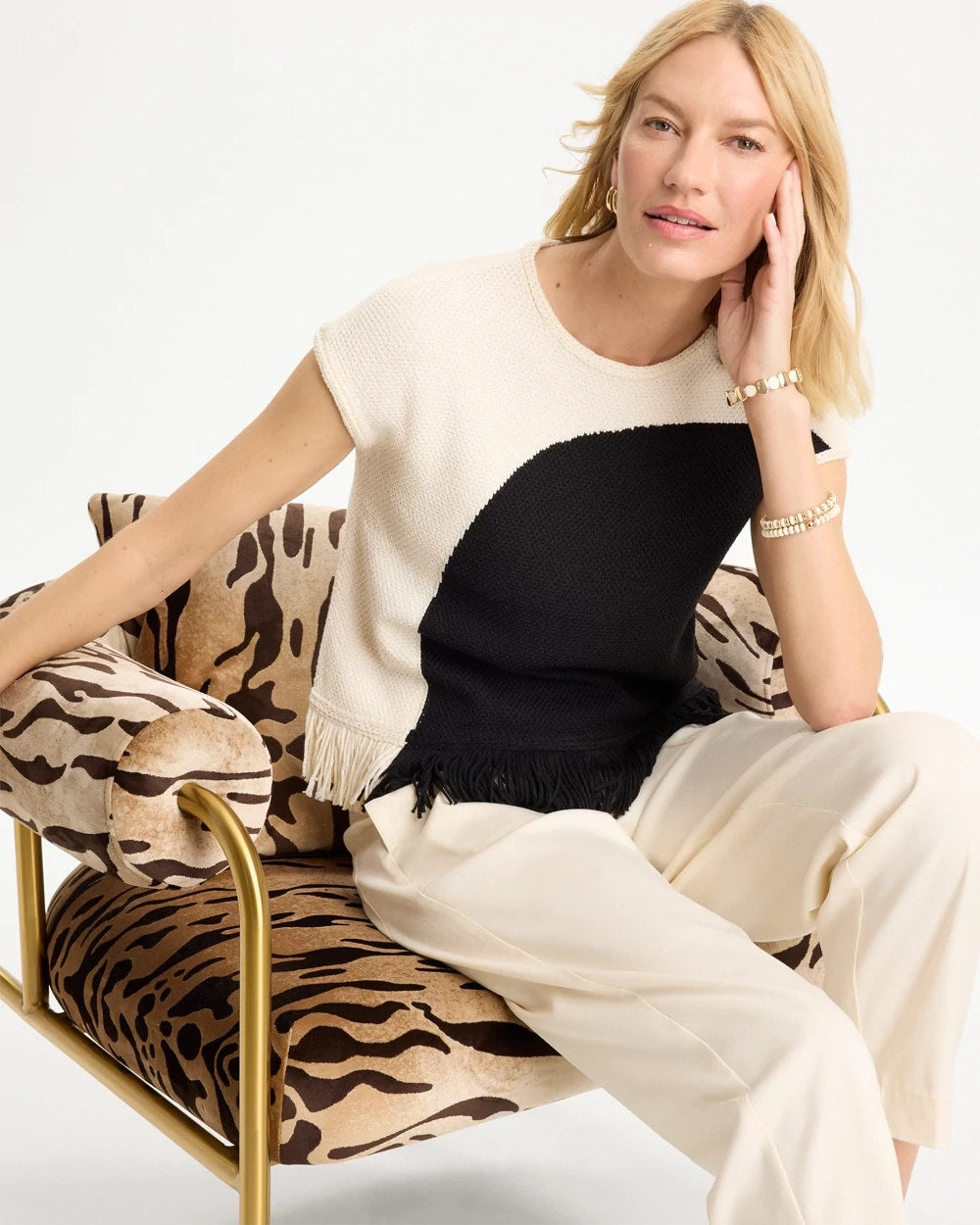 Colorblock Intarsia Fringed Sweater - US 9110