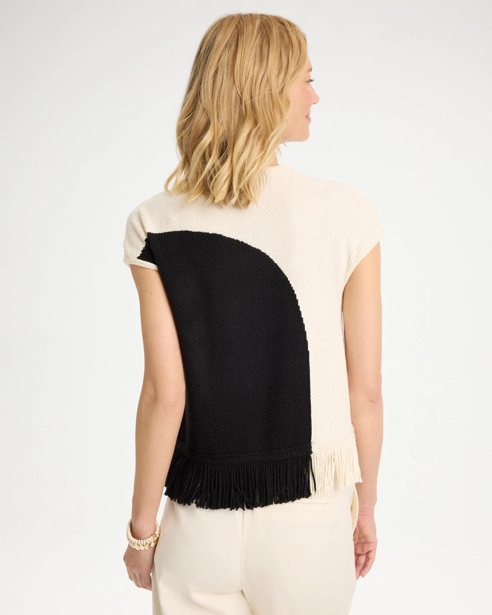Colorblock Intarsia Fringed Sweater - US 9110