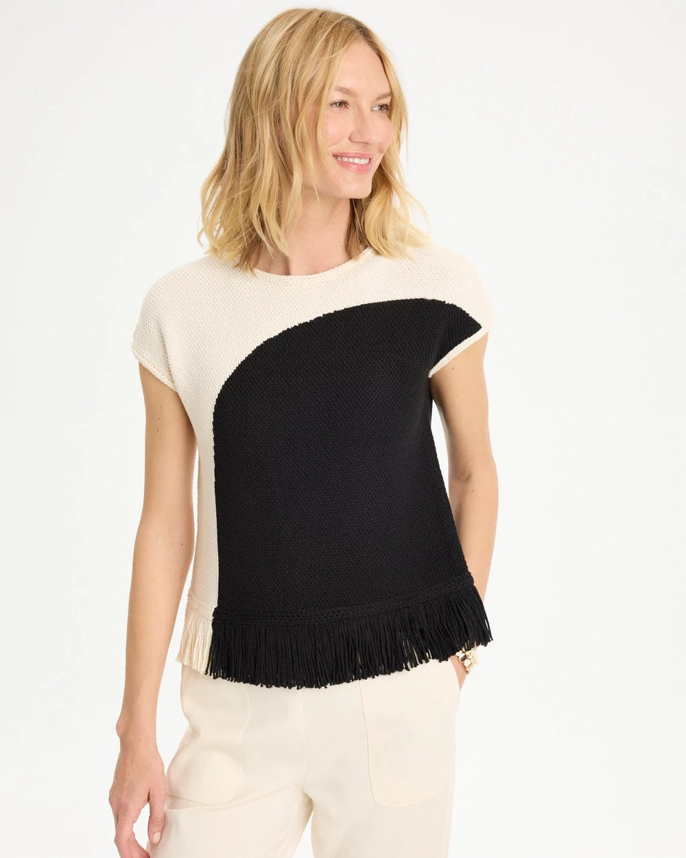 Colorblock Intarsia Fringed Sweater - US 9110