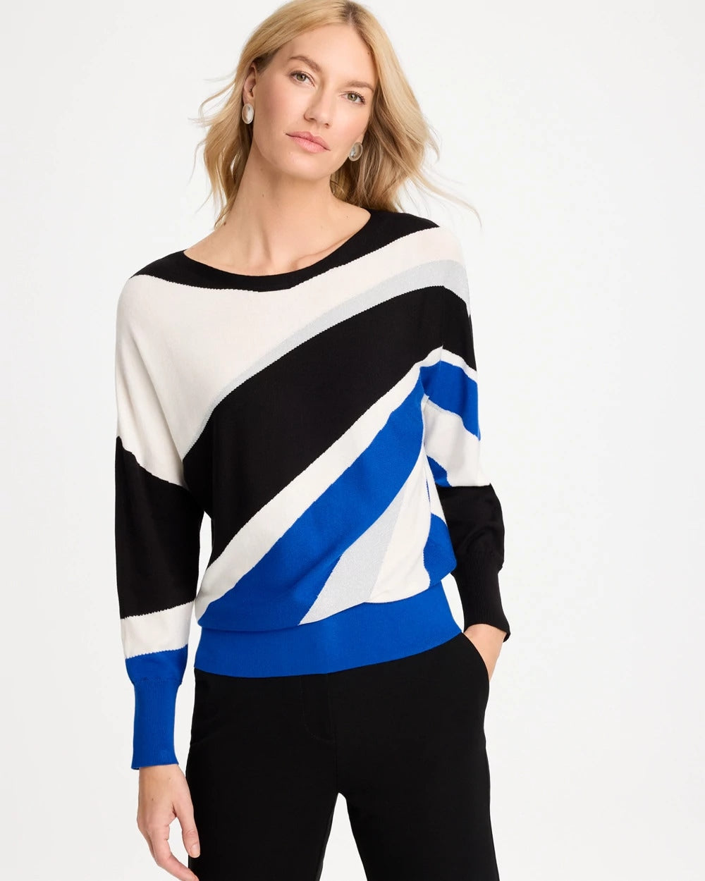 Intarsia Bateau Dolman Pullover Sweater - US 7716