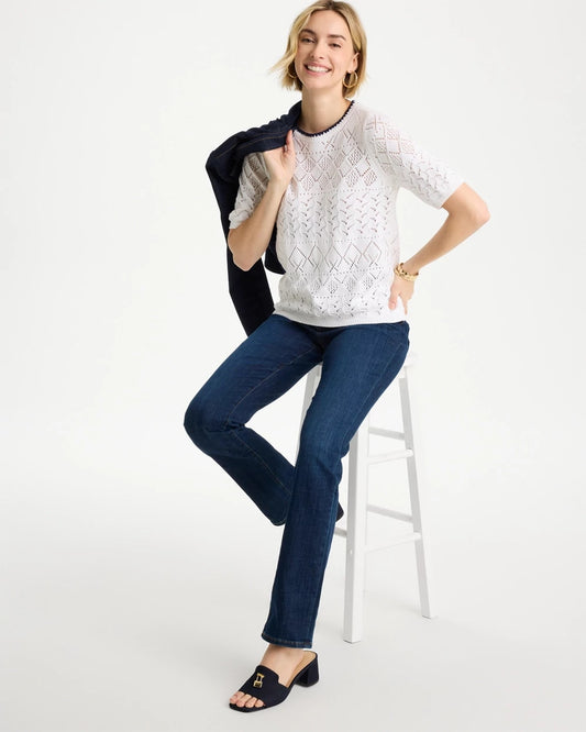 Pointelle Blanket-Stitch Pullover Sweater - US 6589