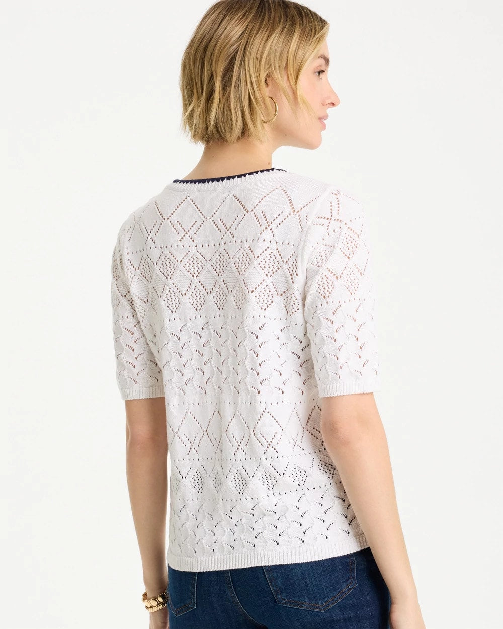 Pointelle Blanket-Stitch Pullover Sweater - US 6589