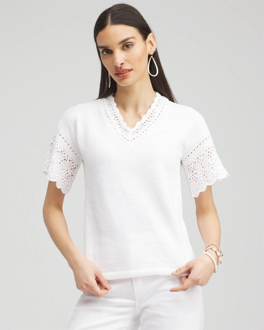 Pointelle Knit Pullover Sweater - US 6166