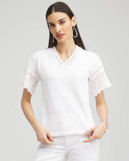 Pointelle Knit Pullover Sweater - US 6166
