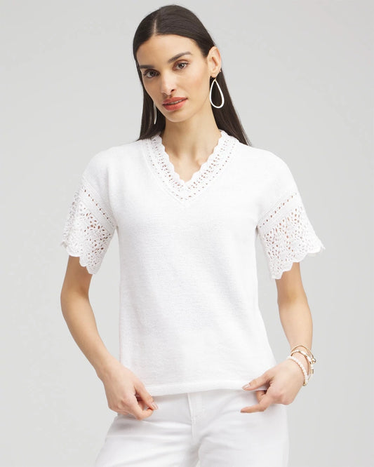 Pointelle Knit Pullover Sweater - US 6166