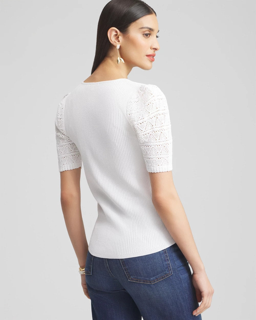 Pointelle Sleeve Pullover - US 7590