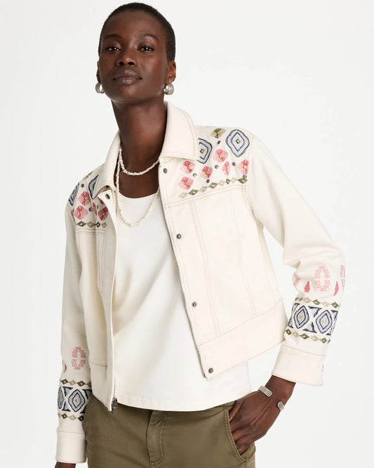 Cropped Embroidered Denim Jacket - US 4372