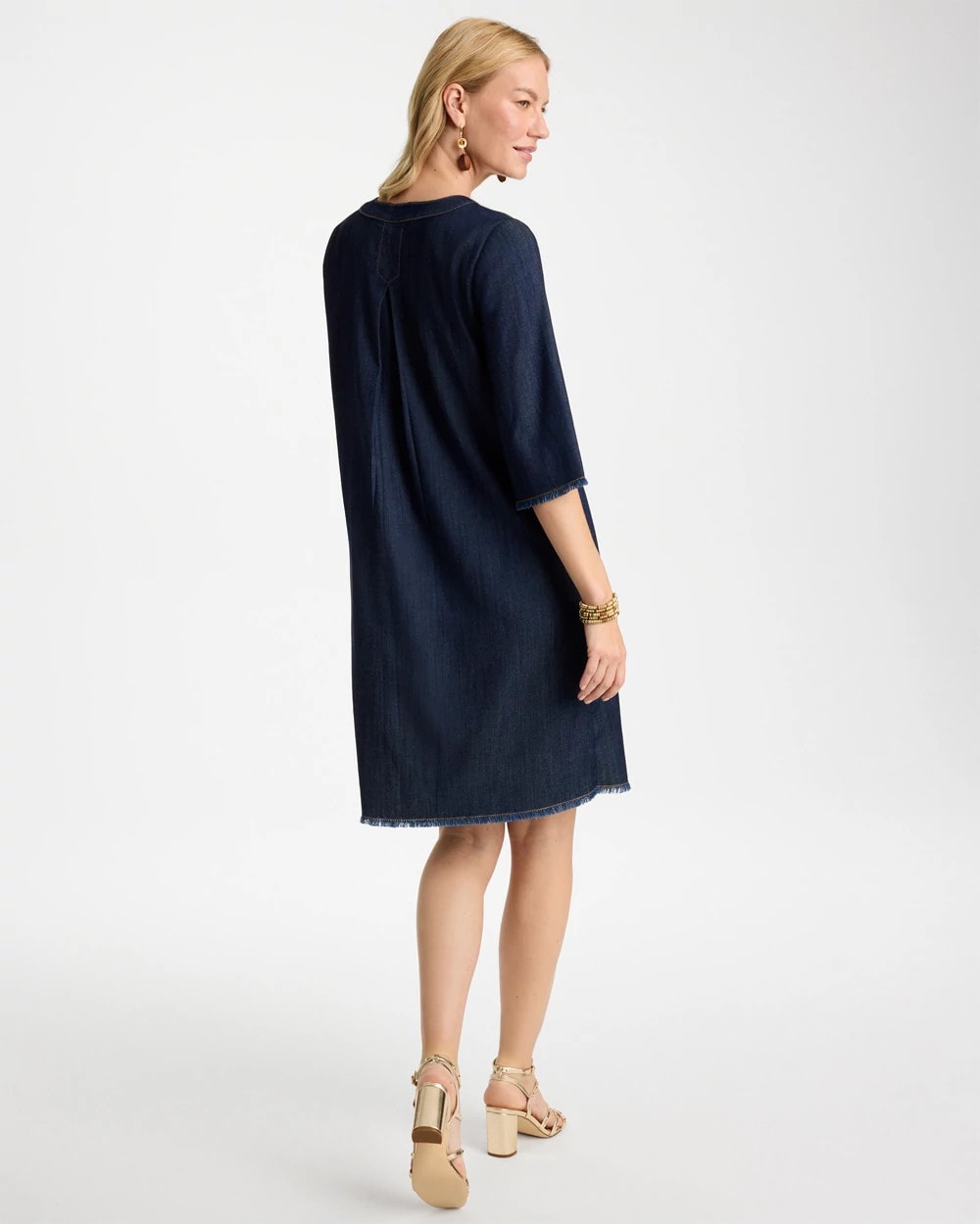 Denim Frayed Knee-Length Dress - US 6742