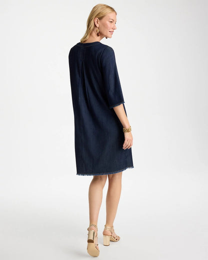 Denim Frayed Knee-Length Dress - US 6742