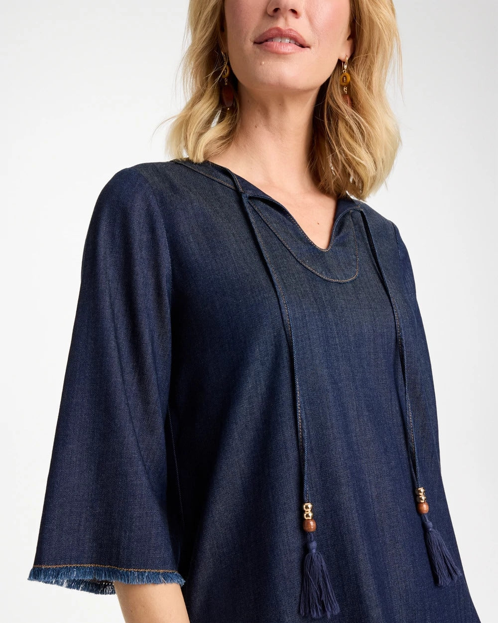 Denim Frayed Knee-Length Dress - US 6742