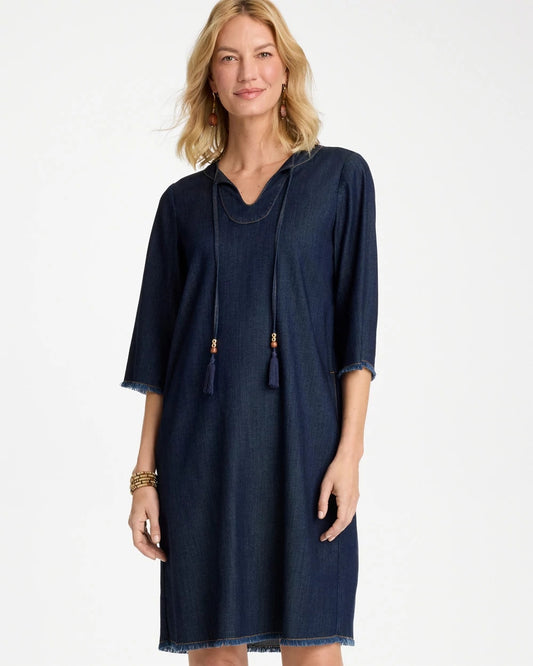 Denim Frayed Knee-Length Dress - US 6742