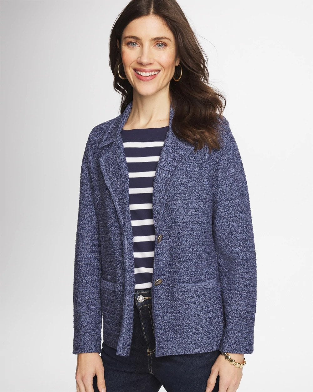 Denim Inspired Textured Cardigan - US 0327