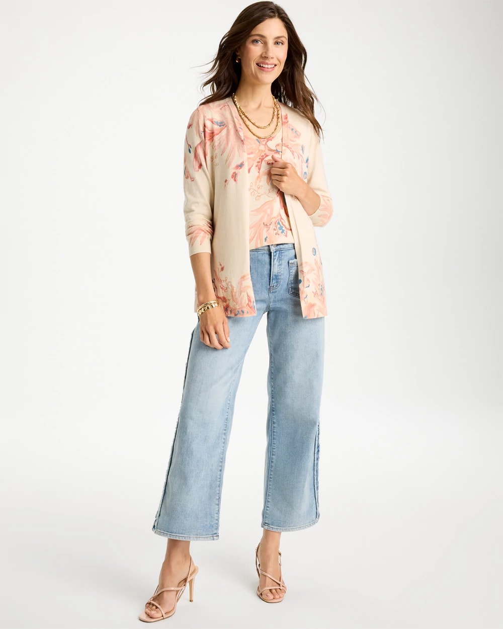 Ella Long-Sleeve Placed Print Cardigan - US 0019
