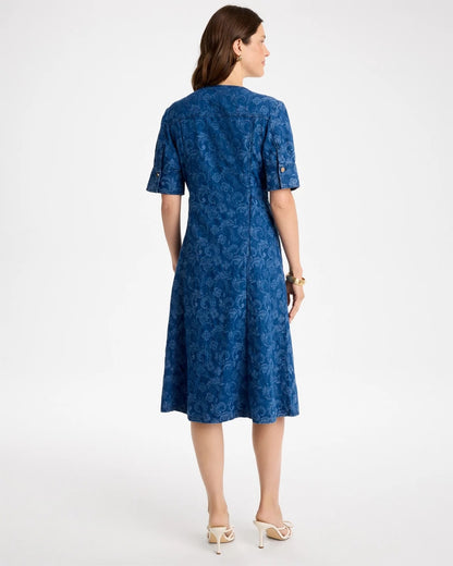 Denim Jacquard Midi Dress - US 5690